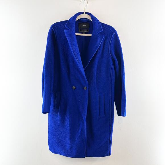 J. Crew Italian Boiled Wool Daphne Notch Lapel Longline Topcoat Cobalt Blue 4 - Picture 3 of 9